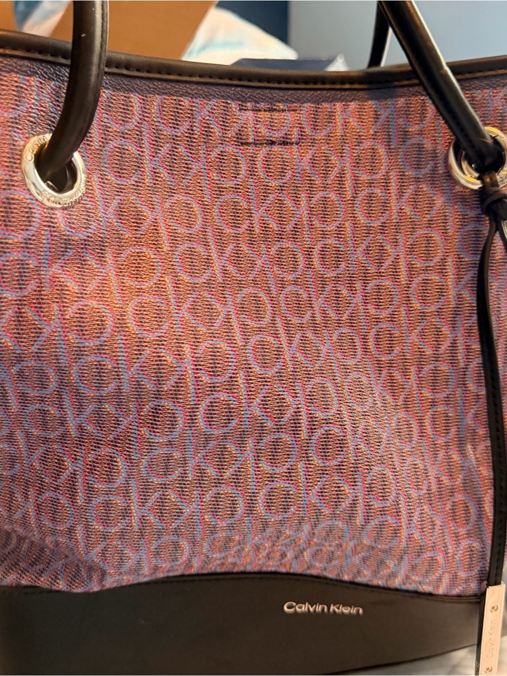 Calvin Klein Lavender-Pink Patterned Tote with Black Trim